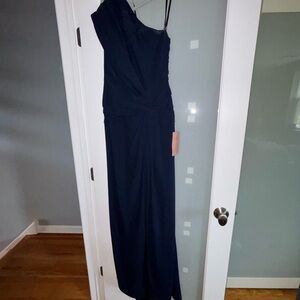 Tadashi Shoji Blue Asymmetrical Ruched Cocktail Gown